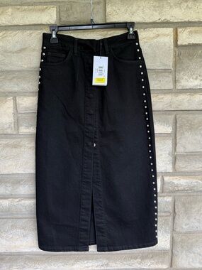 IRO Thania Denim Side Studed High Rise Midi Pencil Skirt 36 $395